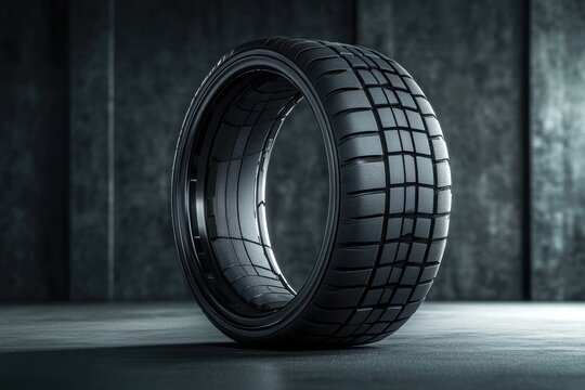 Create a realistic image of a tire in 2024, featuring a modern design with advanced tread patterns and materials