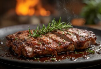Grilled Pork Cutlet with Rosemary Garnish