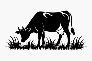 cow eat grass line art silhouette vector illustration