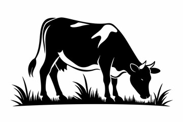 cow eat grass line art silhouette vector illustration