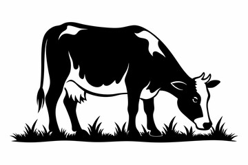 cow eat grass line art silhouette vector illustration