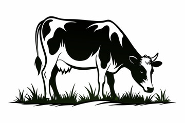 cow eat grass line art silhouette vector illustration