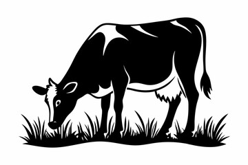 cow eat grass line art silhouette vector illustration