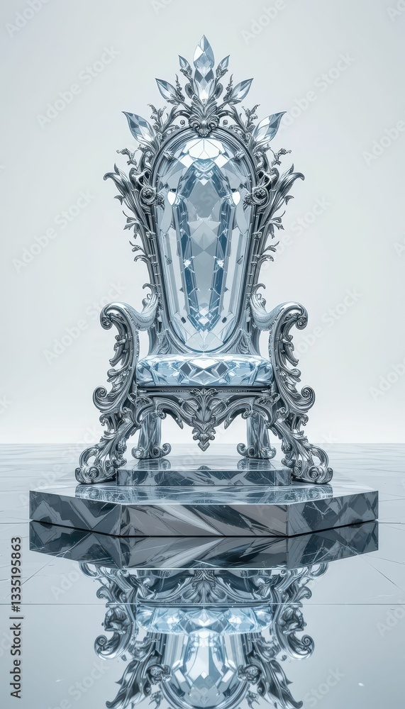 Poster elegant crystal throne with intricate design and reflective base