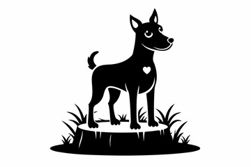 dog stand on a tree stump line art silhouette vector illustration