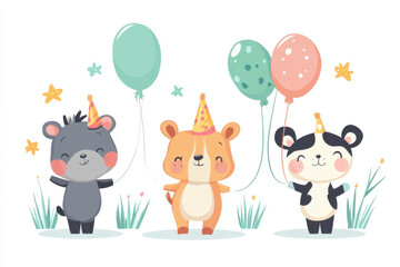 Naklejka premium A Birthday Card Bursting with Love & Animals