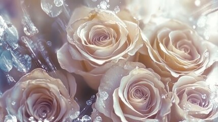 Obraz premium Closeup of Exquisite Light Beige Roses, a Delicate Floral Display