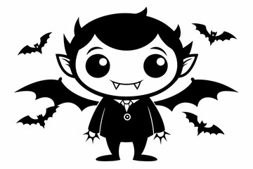 cute halloween vampire line art silhouette vector illustration