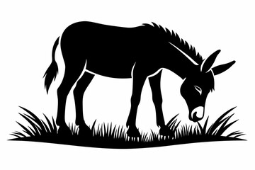 donkey eat grass line art silhouette vector illustration