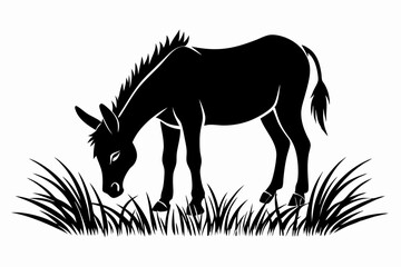 donkey eat grass line art silhouette vector illustration