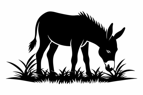 black donkey eating grass silhouette clip art preview
