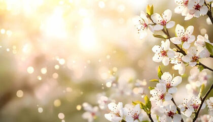 Fototapeta premium Flowering Branch with Bokeh Lights Creating a Dreamy Spring Backdrop
