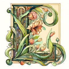 아르누보 느낌의 일러스트, 알파벳 L, jpeg (Art Nouveau style illustration, Alphabet L, jpeg)