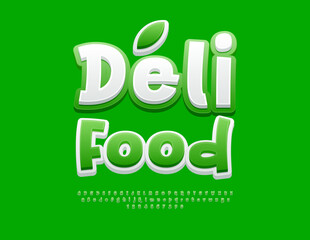 Vector Eco banner Deli Food. Bright Green Font. Decorative Alphabet Letter and Numbers set.