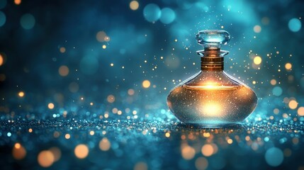 Mystical perfume bottle, glowing in the dark