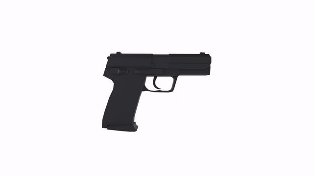 Black handgun isolated on white background