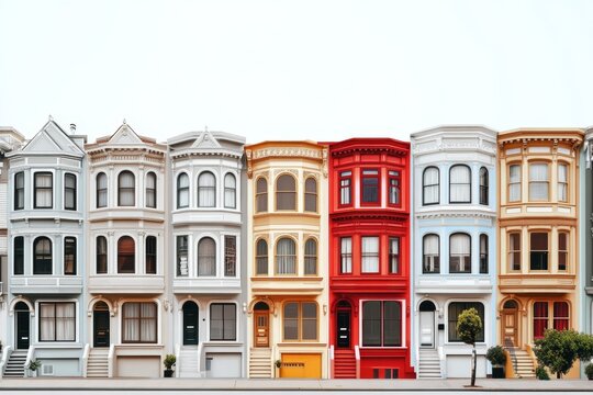 Colorful Victorian Row Houses on a City Street - Powered by Adobe