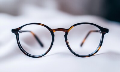 Round eyeglasses on a white surface