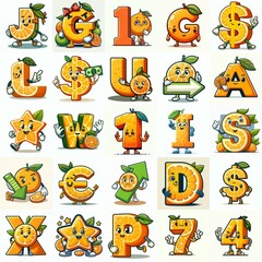 Obraz premium Cartoon citrus Lettering Typeface. AI generated illustration