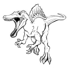 Dinosaur Hand drawing line art coloring book illustration, coloring page for kids and adults, transparent background png