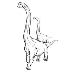 Dinosaur Hand drawing line art coloring book illustration, coloring page for kids and adults, transparent background png