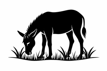 mule eat grass line art silhouette vector illustration