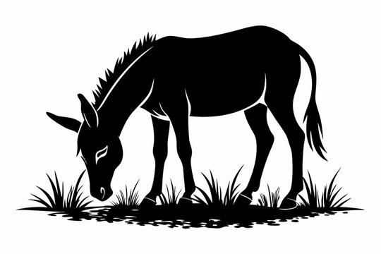 black donkey eating grass silhouette clip art preview