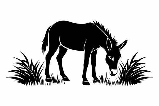 black donkey eating grass clip art preview