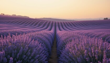Obraz premium Serene Lavender Fields at Sunset in Gentle Purple Hues