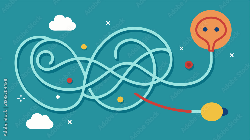Aufkleber mindset shift an arrow shows a transformation from a tangled mess of thoughts fomo to a flowing stre