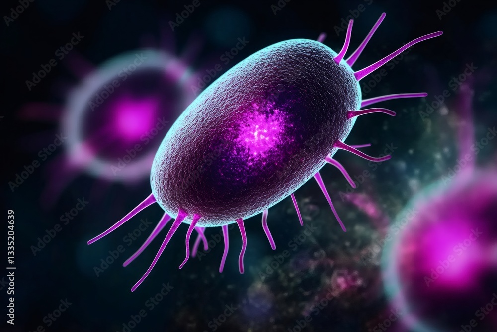Poster Ciliated bacteria showing cilia and other bacteria in the background microscopic view