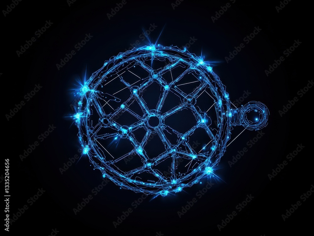 Aufkleber abstract blue glowing network sphere with intricate patterns against a dark background