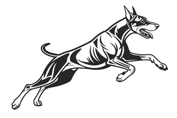 Black and white stylized image of an elegant Doberman running