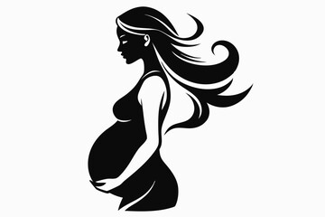 pregnant woman line art silhouette vector illustration