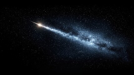 A shooting star streaks across the night sky.