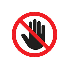 Stop sign. No entry. Black arm in a red crossed circle. Stop hand symbol for prohibited activities, Transparent PNG available