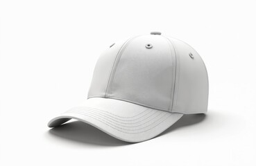 Fototapeta premium Isolated white baseball cap. Blank template for design. Cotton hat, visor. Sport style clothing accessory to wear. Unisex headwear for men women. Casual attire. Advertise apparel. Modern urban outfit