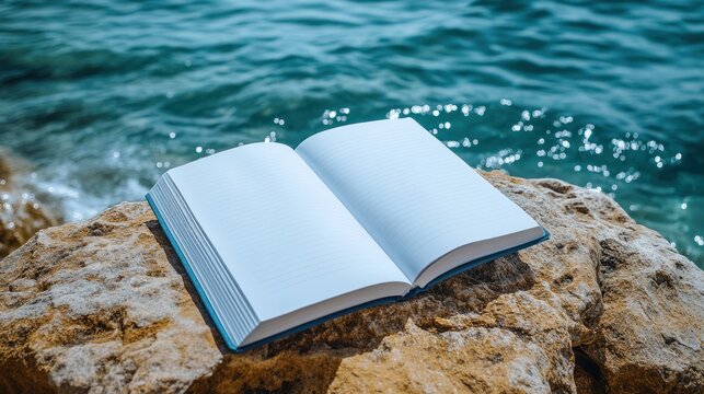 Open book on rocks by the sea