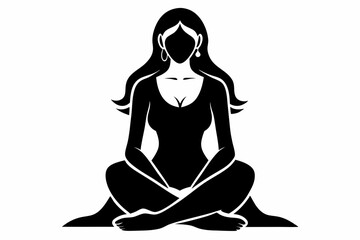 sitting woman line art silhouette vector illustration