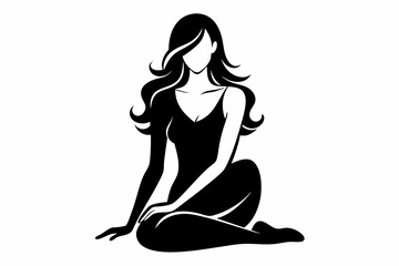 sitting woman line art silhouette vector illustration