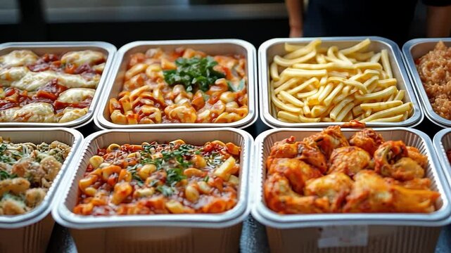 Delicious assortment of pasta dishes and sides displayed at a food event