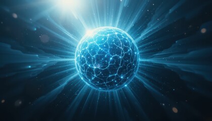 Abstract Blue Digital Sphere with Radiating Light Effects and Network