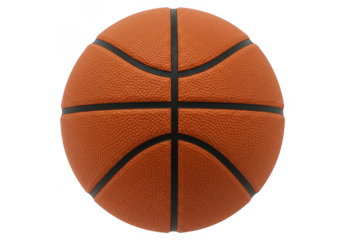 A textured orange basketball with deep black grooves isolated on transparent background