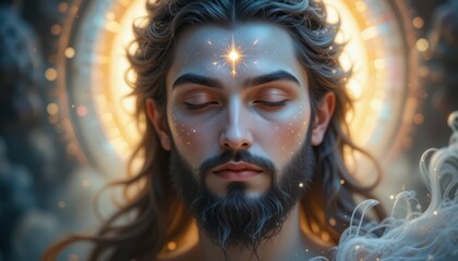 Serene Portrait of a Calm Divine Figure with Radiant Glow