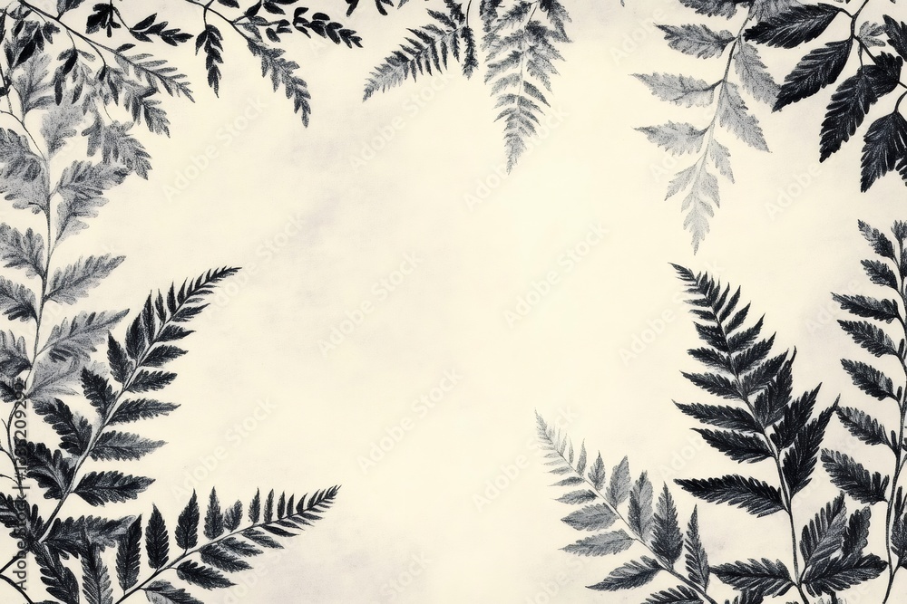 Poster elegant fern branches creating a frame on parchment background