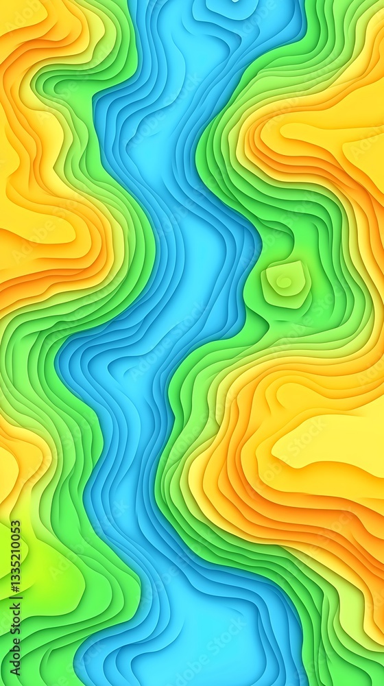 Poster abstract topographical map illustration with colorful gradient layers