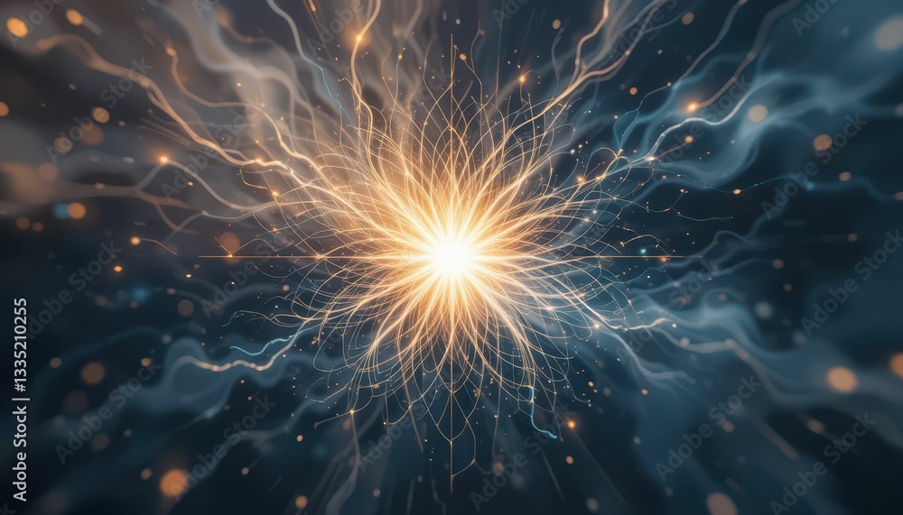 Poster abstract light burst with glowing lines and particles in motion