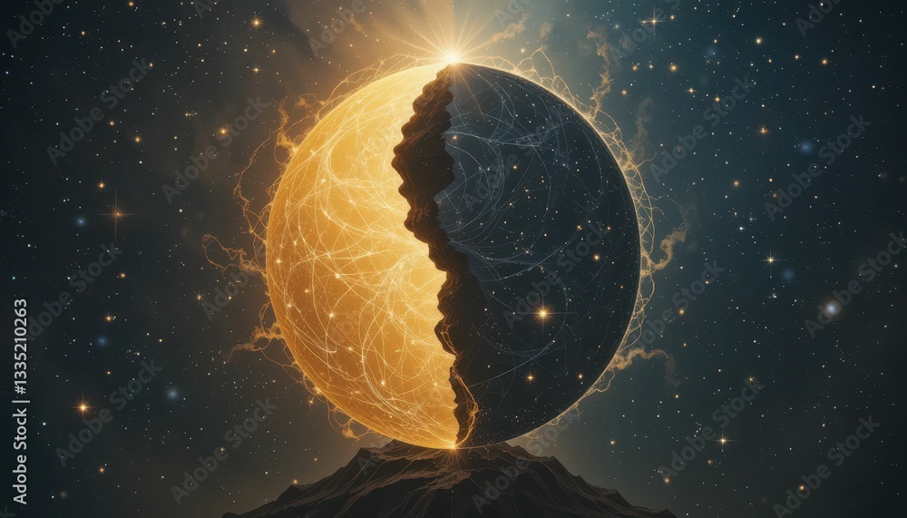 Poster cosmic balance of light and dark in celestial sphere representation