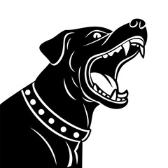 Watchdog: black and white image of a dog with its mouth open and teeth bared
