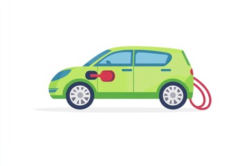 Obraz premium Electric Vehicle Charging Illustration Modern EcoFriendly Car with Plug and Cable for Sustai
